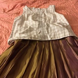 Anthropologie Odille Sleeveless Tan Beige Gingham Top Size 12 Side Zip Blouse